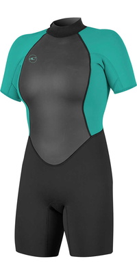 2025 O'Neill Womens Reactor II 2mm Back Zip Shorty Wetsuit 5043 - Black / Aqua